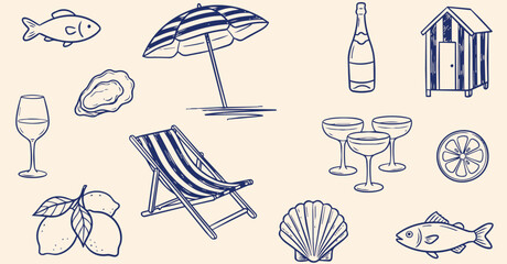 Beach Vacation Doodle Collection Illustration Featuring Coastal Travel Leisure And Summer Holiday Objects © jonty