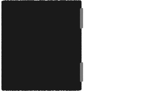The black page of a notebook or workbook is turned back and forth.