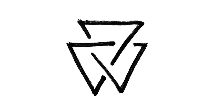 Hand drawn doodle style valknut knot three interlocked triangles vector illustration