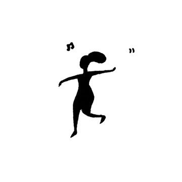 Hand drawn doodle silhouette of dancing woman with music notes vector illustration