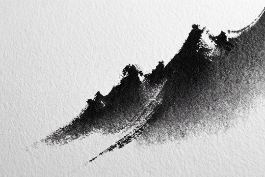 Rugged Sumi-e Brushwork for 'Mountain' (山) on Washi Paper