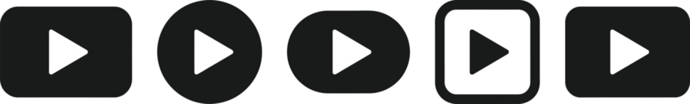 Collection of play button icons in various shapes and styles