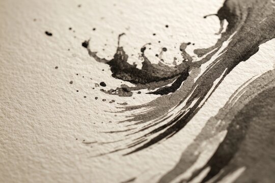 Dynamic Japanese 'Water' (水) Sumi-e Wave Brushwork on Washi Paper