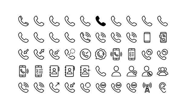 Thin line phone communication icons editable stroke outline vector set
