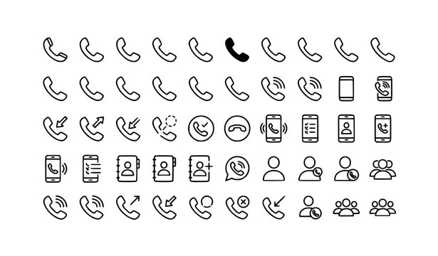 Phone call icons thin line outline vector collection with editable stroke
