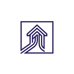 Fototapeta premium Abstract square logo featuring a stylized house and winding path inside a frame.