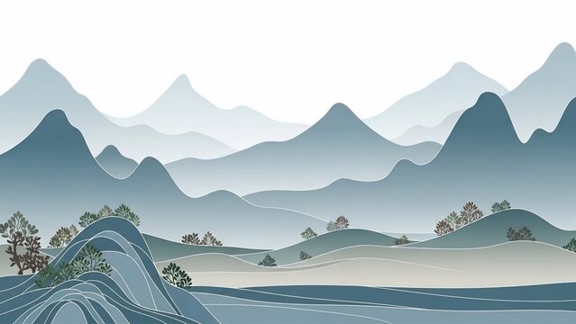 Serene mountain landscape with rolling hills.