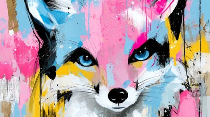 Naklejka premium Abstract Watercolor Fox Illustration Emerging from Fantasy with Vibrant Colors and Artistic Touches