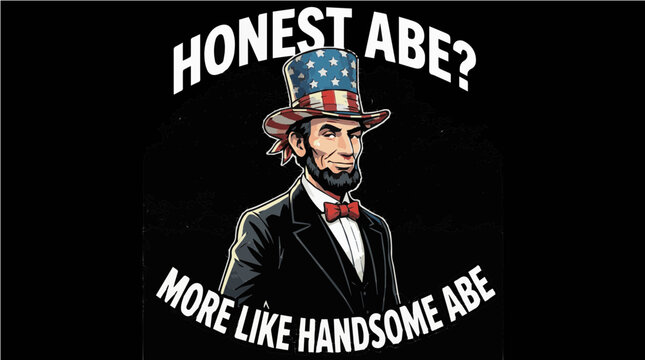 Funny Abraham Lincoln "Honest Abe? More Like Handsome Abe" Patriotic Cartoon Illustration