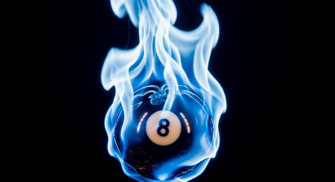 Blazing Eight Ball on Fire with Blue Flames