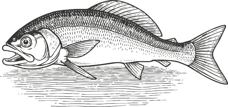 Detailed engraving of a freshwater fish swimming underwater side view illustration