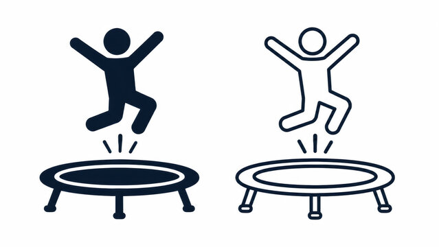 Person jumping on a trampoline icon set representing active fun fitness exercise and joyful bouncing activity symbols