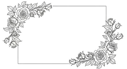 Fototapeta premium Elegant Floral Border Frame with Roses - Hand-drawn Sketch Style