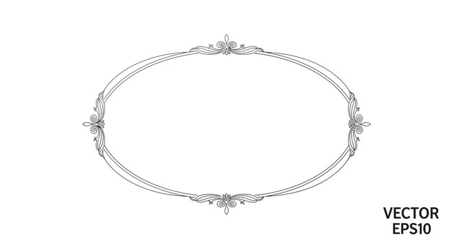 Elegant Oval Frame with Ornate Swirls and Filigree - Vector Graphic