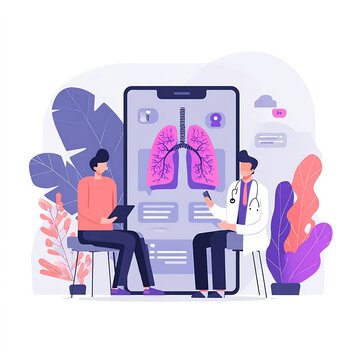 Telemedicine consultation with doctor and patient viewing a digital lung scan on a smartphone