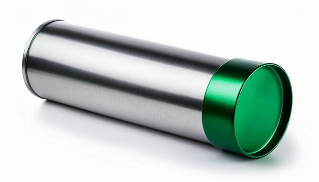 a metal cylinder with a green cap on it
