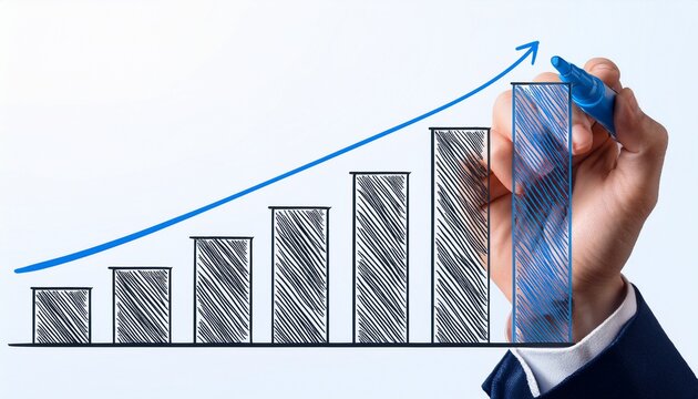 hand drawing a growing bar graph with blue marker