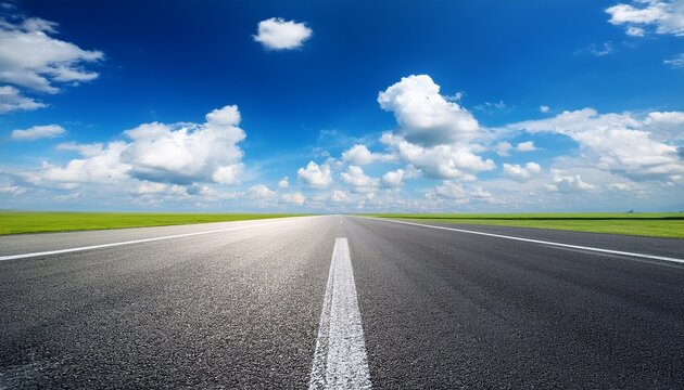 airport runway and blue sky with white clouds perspective view