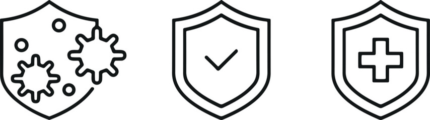 Immune system defense shield line icons set with antibacterial protection medical cross virus and checkmark elements design © arifa journal!