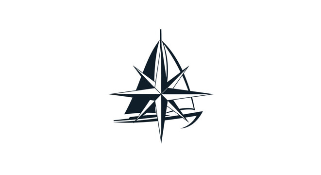 Nautical Compass Rose and Sailboat Silhouette on White Background