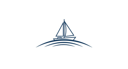 Fototapeta premium Minimalist sailboat graphic on stylized waves, blue lines on white background