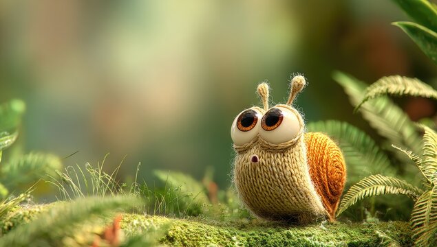 Cute snail, expressive eyes, fuzzy texture
