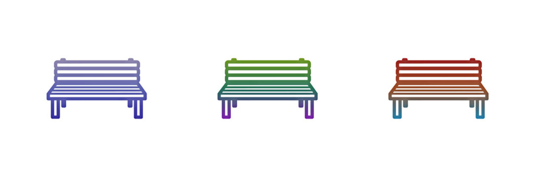 Colorful bench icons in purple, green, and red