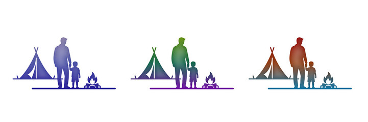 Father and son camping with tent and campfire © FOYJUL