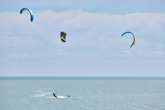 Kitesurfing Action on Calm Sea