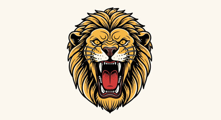 Obraz premium Roaring Lion Head Illustration - Fierce Animal Portrait