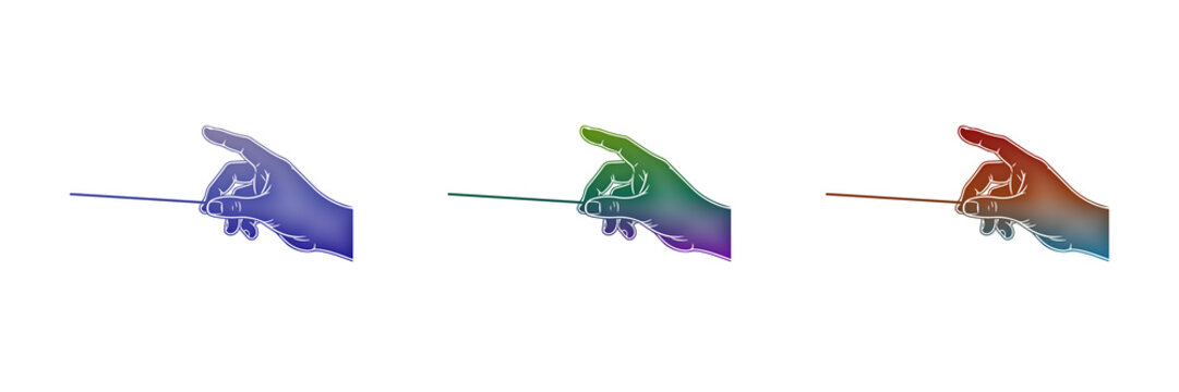 Three colorful hands pointing with index finger