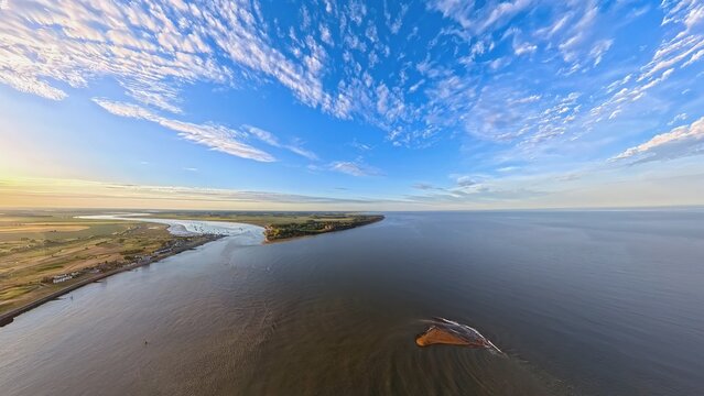 Aerial View of River Deben Estuary and Felixstowe Ferry at Sunset, Suffolk