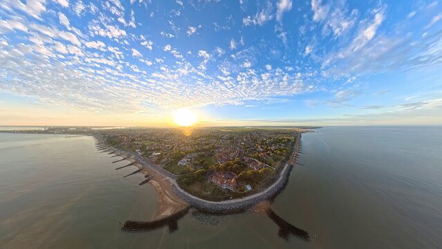 Aerial View of Cobbold's Point Coastal Defenses and Sunset Skyline, Felixstowe, Suffolk
