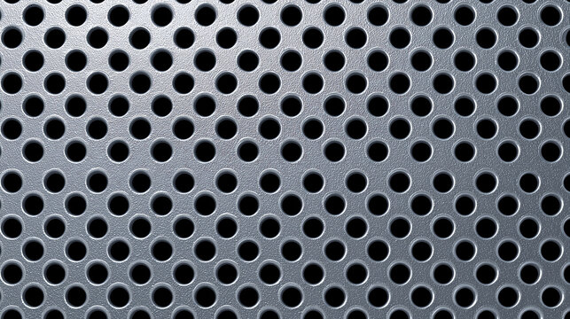 Perforated steel sheet with regularly spaced round holes forming a clean industrial mesh grid pattern
