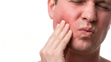 Naklejka premium Man experiencing severe toothache holding his cheek in pain