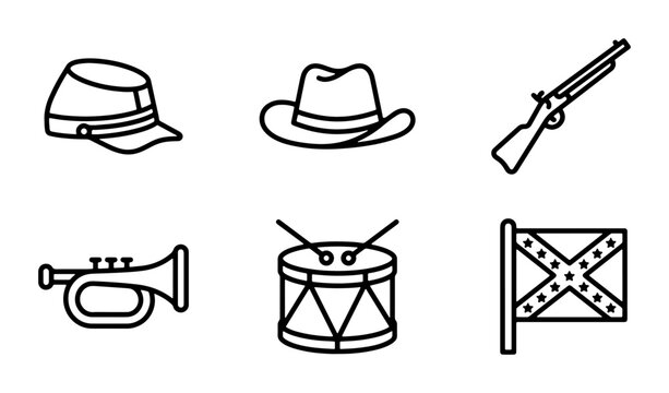 Civil War Icons, Historical Military Symbols, American History Vector Set, Union Soldier, Confederate Flag