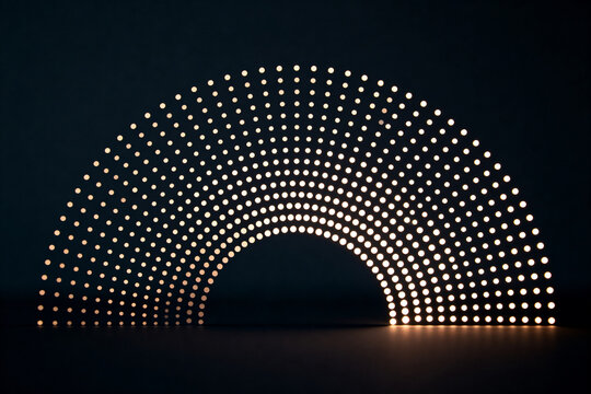 Abstract semicircle pattern of illuminated dots on a dark background