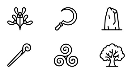 Celtic Symbols Vector Icons: Tree, Triskele, Staff, Sickle, Rock, Mistletoe © Abdul