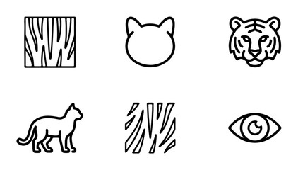 Tiger Icons Set: Wild Cat Face, Silhouette, Eye, and Stripes, Vector Graphics © Rakib
