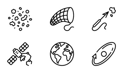 Space Exploration Icons: Satellite, Earth, Galaxy, Nebula, Net, Rocket © Purnima