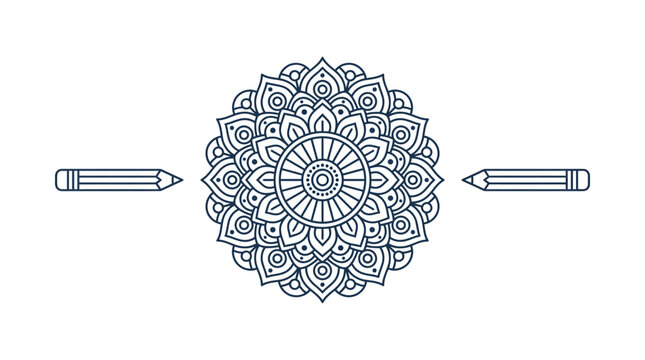 Mandala Coloring Page with Pencils - Creative Art and Relaxation
