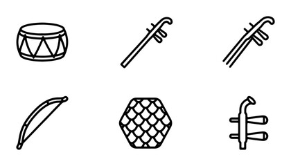 Traditional Chinese Musical Instruments Vector Icons Set, Cultural Music Symbols Collection, Ethnic Orchestra Elements © Saad