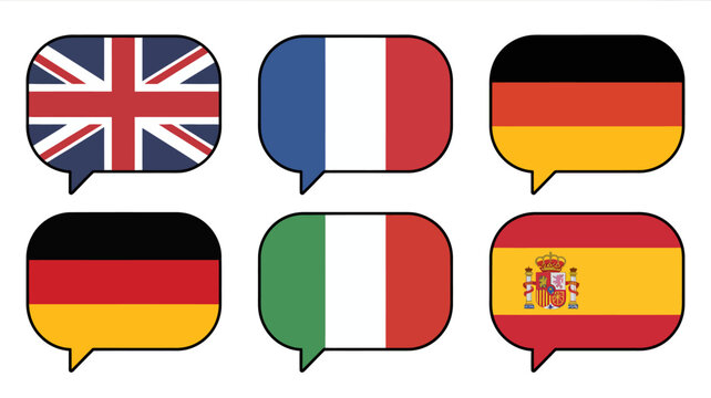 national flags in speech bubble icons bubbles flag designs countries england france germany italy spain vector graphic illustration international culture communication