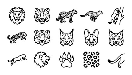 Wild Cat Icons Set, Big Feline Vector Graphics, Animal Silhouettes, Paw Print & Tail © Saad