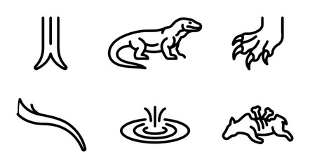 Dinosaur Elements Vector Icons: Reptile, Claw, Bone, Footprint, Tail, Tree Trunk © Saad