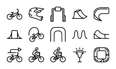 Fototapeta premium BMX Bike Icons, Bicycle Sports Elements, Extreme Cycling Vector Graphics, Action Sport Symbols