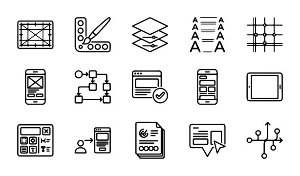 Web Design Icons, UI UX Elements, Wireframe Tools, Responsive Layouts, Digital Workflow Graphics