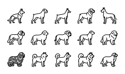 Dog Breed Silhouettes Vector Set: Canine Icons for Pet Lovers, Veterinary, Grooming, and Training © Shanta
