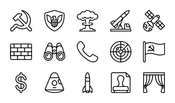 Military and Political Icons: Defense, Space, and Ideology Vector Set
