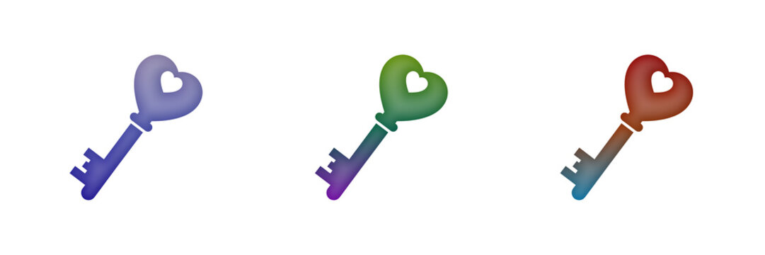 Three colorful heart shape keys with gradient design